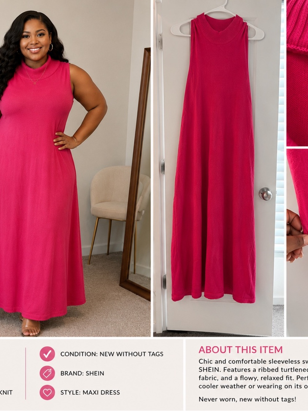 SHEIN Hot Pink Sleeveless Ribbed Maxi Dress
